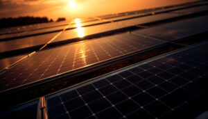 A natureza do pôr do sol fornece energia renovável por meio da energia solar